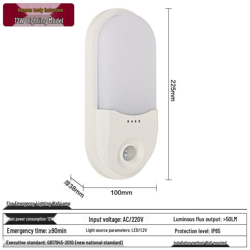 LED Fire Emergency Wall Light with Motion and Sound Sensor for Corridor Evacuation During Power Outages