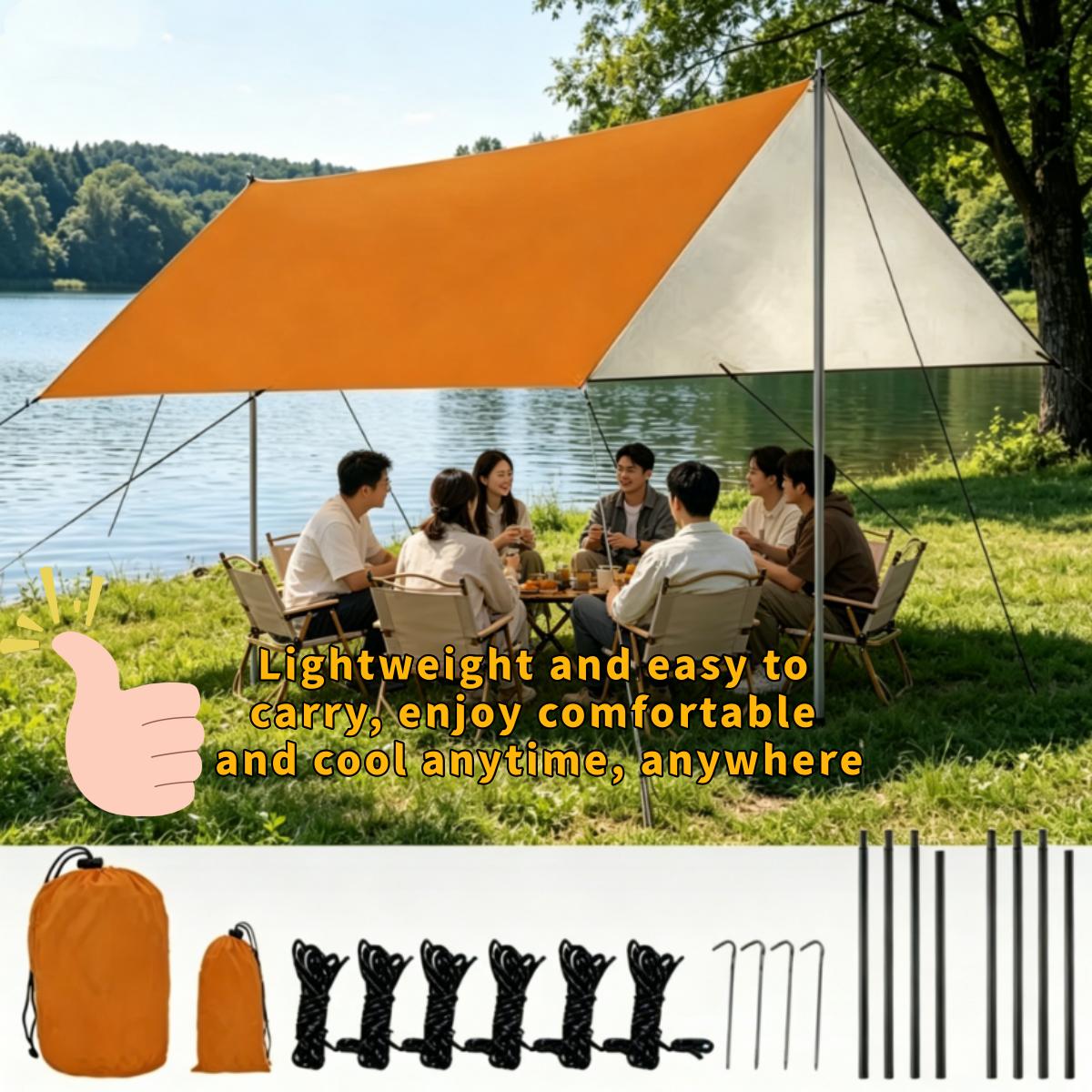 

Multifunctional Waterproof Canopy Tent, Polyester Sunshade Awning, Lightweight Shade Curtain for Camping & Garden оранжевый