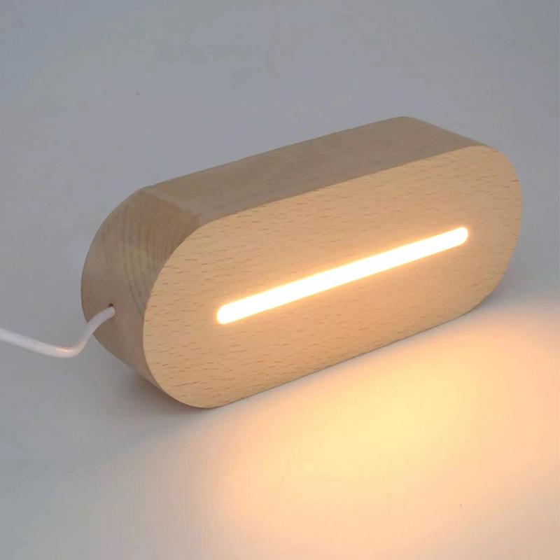 Oval Shape Wooden USB Light Base Stand 3D LED Night Lights Base for Acrylic Art