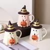 1ks 450ml/15oz Halloweenský keramický hrnek na kávu s 3D roztomilým dýňovým designem, novinkový hrnek s duchem s rozkošným dýňovým obličejem a kloboukem