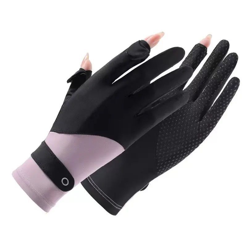 Summer Sunscreen Gloves Flip Color Splicing Cycling Fishing Male and Female Couples Finger Leakage Ice Non-slip Breathable Fitness Riding