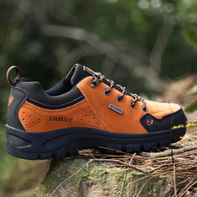 Fashion High Quality Leather Hiking Shoes Durable Outdoor Sport Men Trekking Leather Shoes Lace-Up Climbing Hunting Sneakers