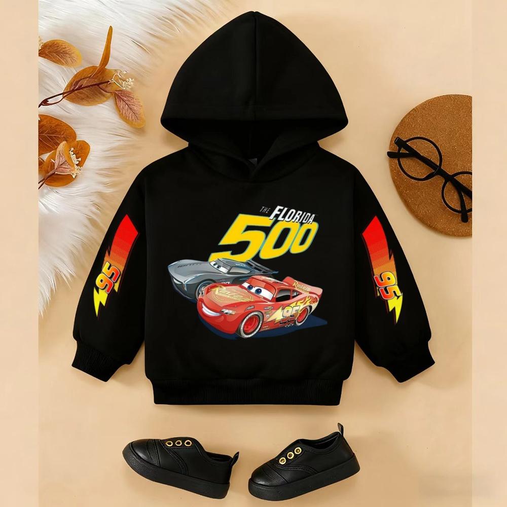 Soft Children Hoodie, Cartoon Racing Cars Splash Water Print Pullover Sweatshirt, Autumn Winter Casual Sport Long Sleeve Top For Kids Daily Wear