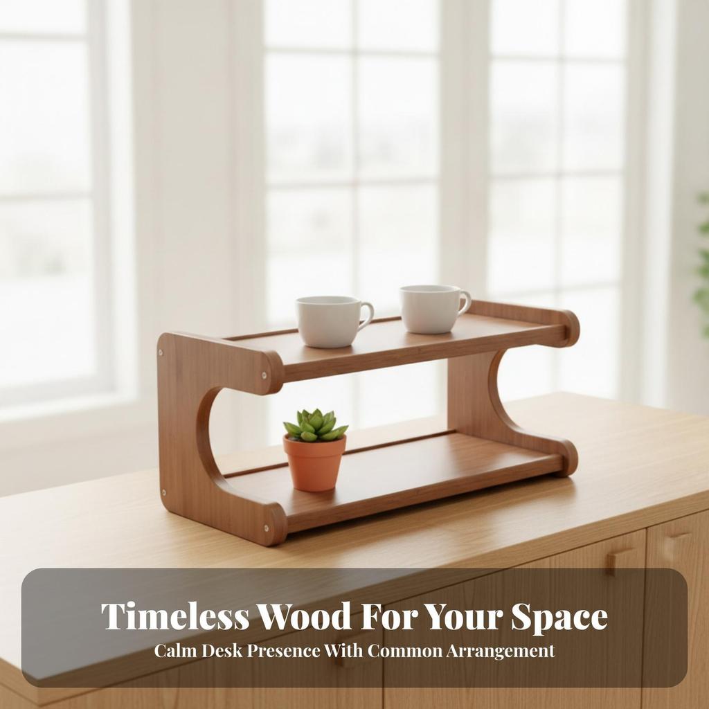 Screwless Bamboo Desktop Storage Rack | Rounded Smooth Edges, Warm , for Office 2 Tier 30CM