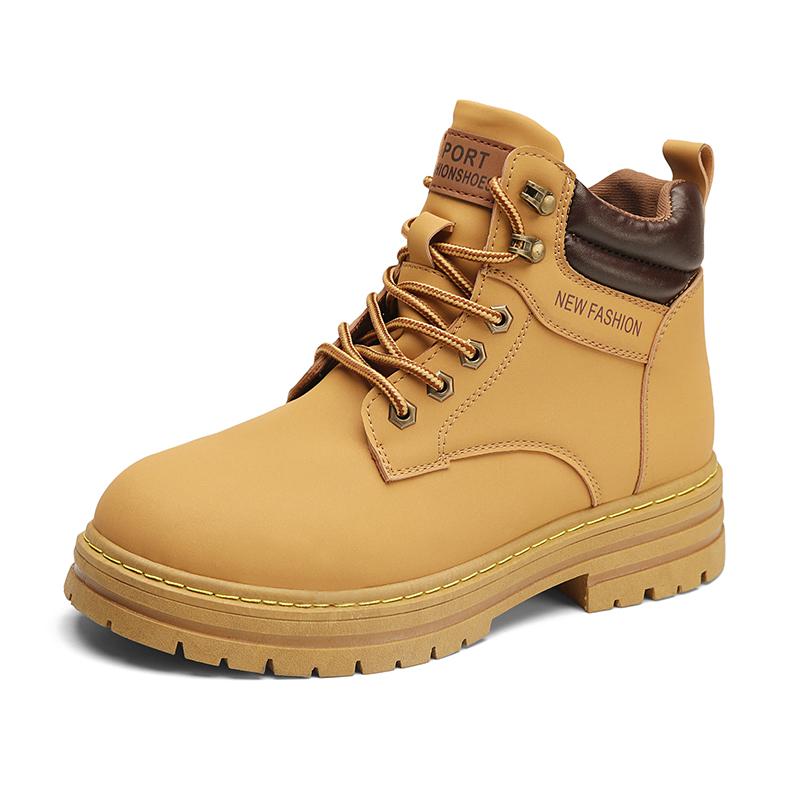 Herenmode Britse casual laarzen lente en herfst nieuw hoge schacht zachte zool antislip jeugd outdoor hoge schacht werklaarzen gele laarzen