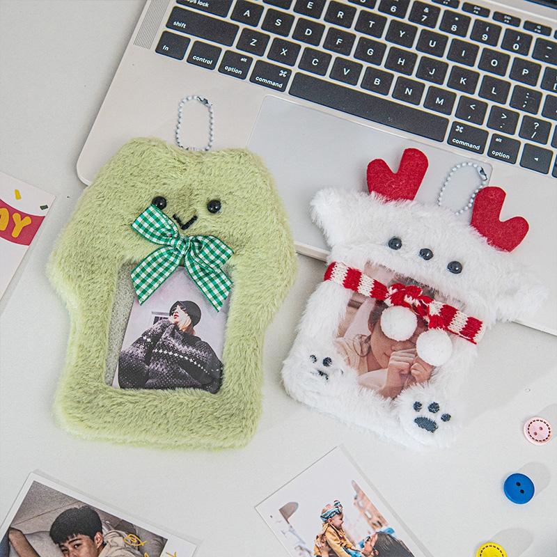 Fox Cute Shapd Photo Sleeves Plush Kpop Idol Photocard Holder Protector Bag Hanging Pendant Students Gift Keychain