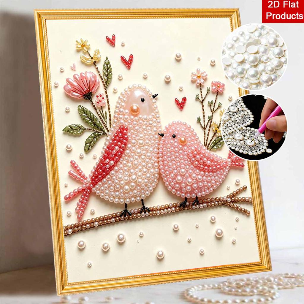 Unique 5D Framed Pearl Painting Kit with Romantic Love Birds and Flowers Sparkling Bead Art Canvas DIY Handmade Craft for Living Room Decor