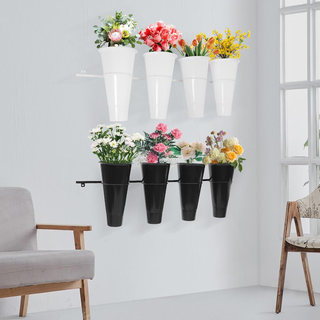 Black/White Wall-mounted Flower Stand,Metal Flower Stand with 4 Buckets 120*36cm for Organization and Display of Flowers