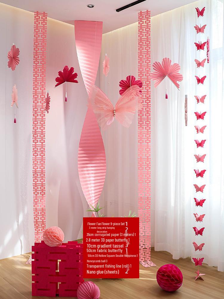 Double Happiness Wedding Room Decor Set: Non-Woven Fabric Papercut for Bride and Groom's Bedroom or Hotel.