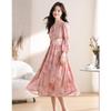 Romantic  Pink Floral Lantern Sleeve Beautiful Dress for Autumn