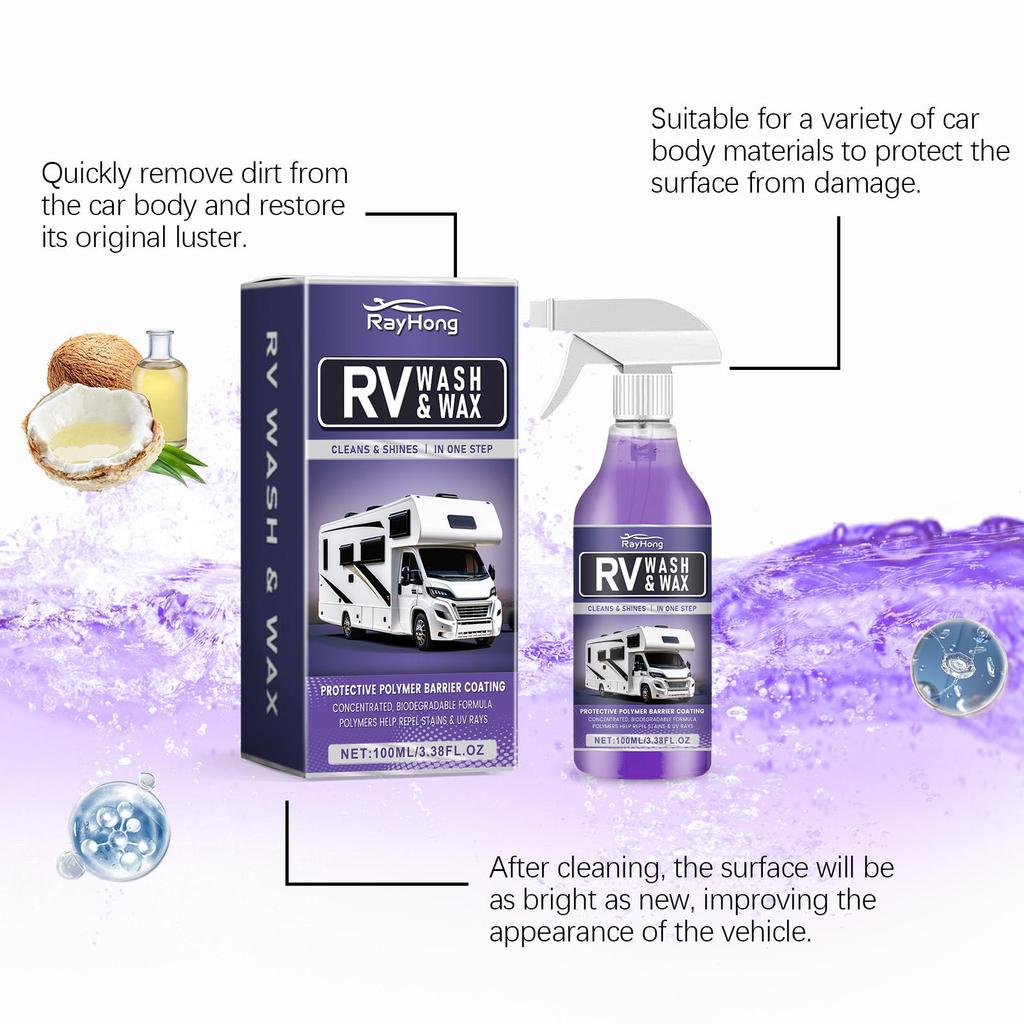 RAYHONG Soluzione per la pulizia di camper Pulizia in un unico passaggio rimuove facilmente le macchie, lucida come nuovo, agente protettivo UV 100ml