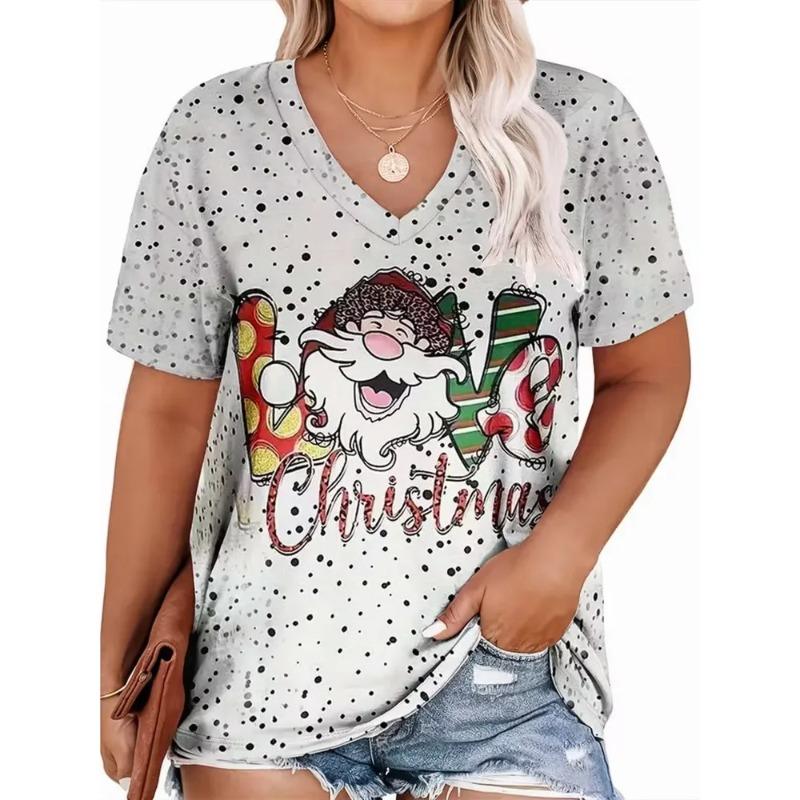 Summer Ladies Christmas 3D Printed V-Neck T-Shirt Fashion Versatile Trend Breathable Casual