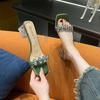 2025 summer new wear transparent word with thick heel sandals fashion fairy style high sense rhinestone slippers woman