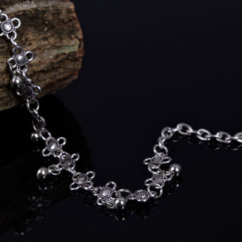 1Pc Antique Silver Flower Small Bell Anklet Ankle Bracelet Foot Chain Jewelry