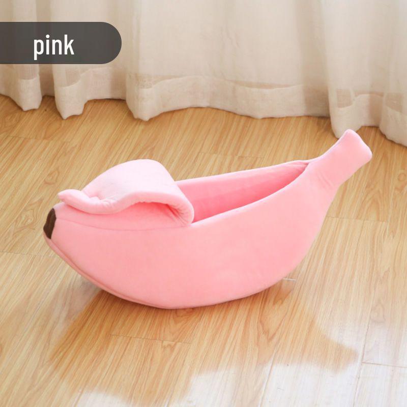 Banana-Shaped Easy-Clean Semi-Closed Pet Bed with Blanket for Cats and Dogs, All-Season