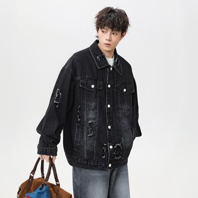 Amerikanische Retro Gelbe Schlammgefärbte Jacke für Herren im Herbst Neue Lässige Arbeitskleidungsjacke Distressed Gewaschene Jeansjacke