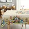Vintage Easter Bunny Tablecloth Rabbit Eggs Table Cover Easter Decorations for Home Kitchen Spring Holiday Garden Tablecloth