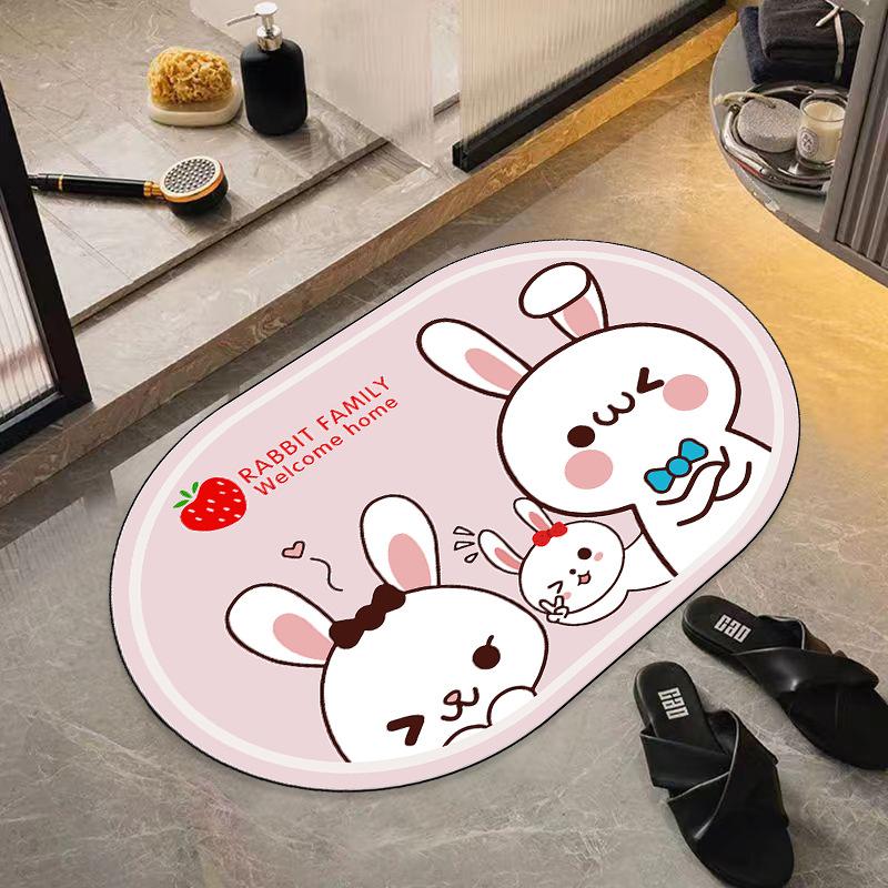 New Diatom Mud Mat Home Cartoon Carpet Toilet Moisture-wicking Foot Mat Easy To Clean Bathroom Mat Durable Durable