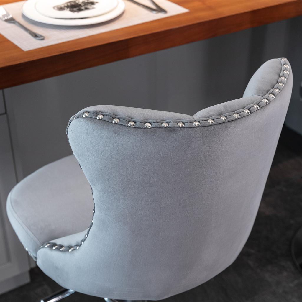 Swivel Velvet Barstools Adjustable Seat Height from 25-33 Inch, Chrome base Bar Stools with Backs Comfortable Tufted, Set of 2,DE1712GY,Gray