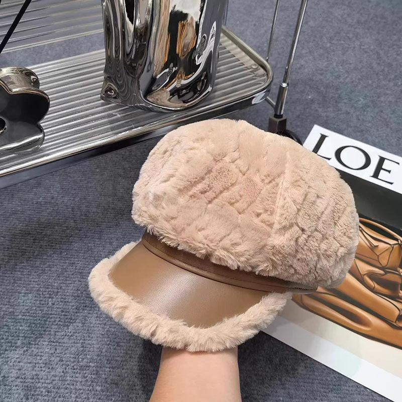 1pc Women Fleece Octagonal Beret Hat,leisure Warmth Versatile Solid Color Skull Cap,Suitable for Holiday Tralve and Daily Wear