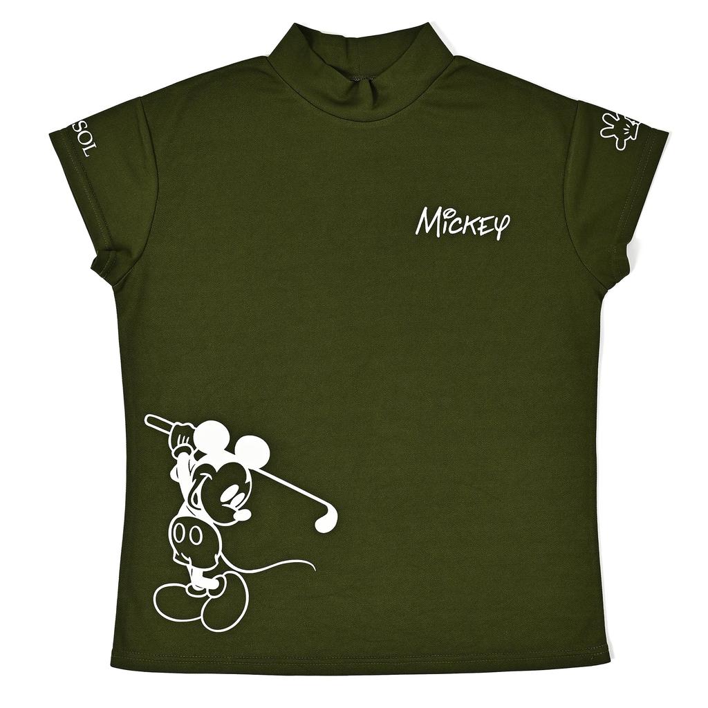 Mickey Mouse Short Sleeve Mock Neck Shirt [Delsol] (JP, Alphabet, L, Standard, Khaki)