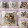 Cute Pet Cat Art CARTOON Cushion Cover Natural Linen Organic Fabric DoubleSided Printing Sofa Home Decor Gift Pillow Case
