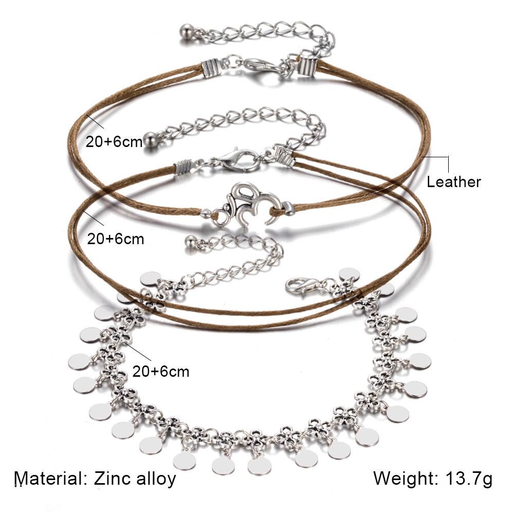 2024 3 Pcs Multi-Layer Anklet Set Handmade Round Pendant Beach Ankle Chain for Women Jewelry Party Gift