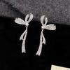 Korean Symmetric Bowknot Rhinestone Stud Earrings for Women Exquisite Drop Earrings Pretty Wedding Party Jewelry Gifts