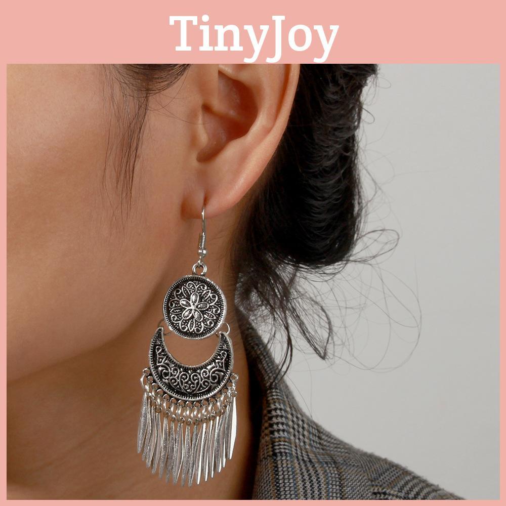 Bohemian Silver Drop Earrings With Geometric Design For Wedding And Party Gifts