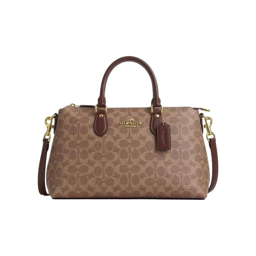 Coach Rowan 32 Gold Micro Logo Zipper Closure Pvc Leather Shoulder Crossbody Tote Bag Large Women handbags Brown CW422-IMXHE