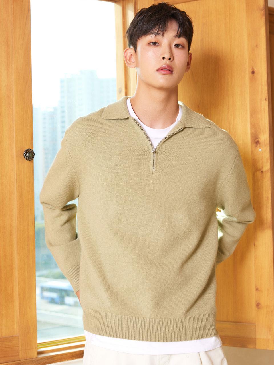 I Holic Cashmere Half Zip Polo Knit Olive #5Color Olive/M