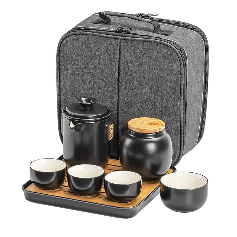 Portable four-load ceramic travel kung fu tea set, one pot and four cups of ceramic simple gift box, gift set