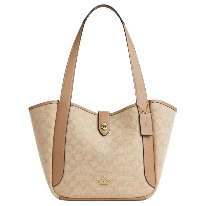 

Coach Beige Signature Canvas Leather Trim Large Tote Bag for Daily Use Basic Set (Bag+Dust Bag)