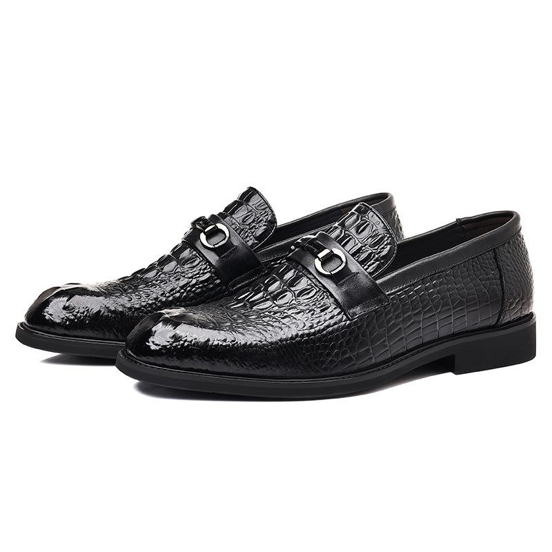 Leather shoes men's 2025 spring new first-layer cowhide business dress shoes one-pedal men's shoes crocodile pattern Wenzhou men's shoes