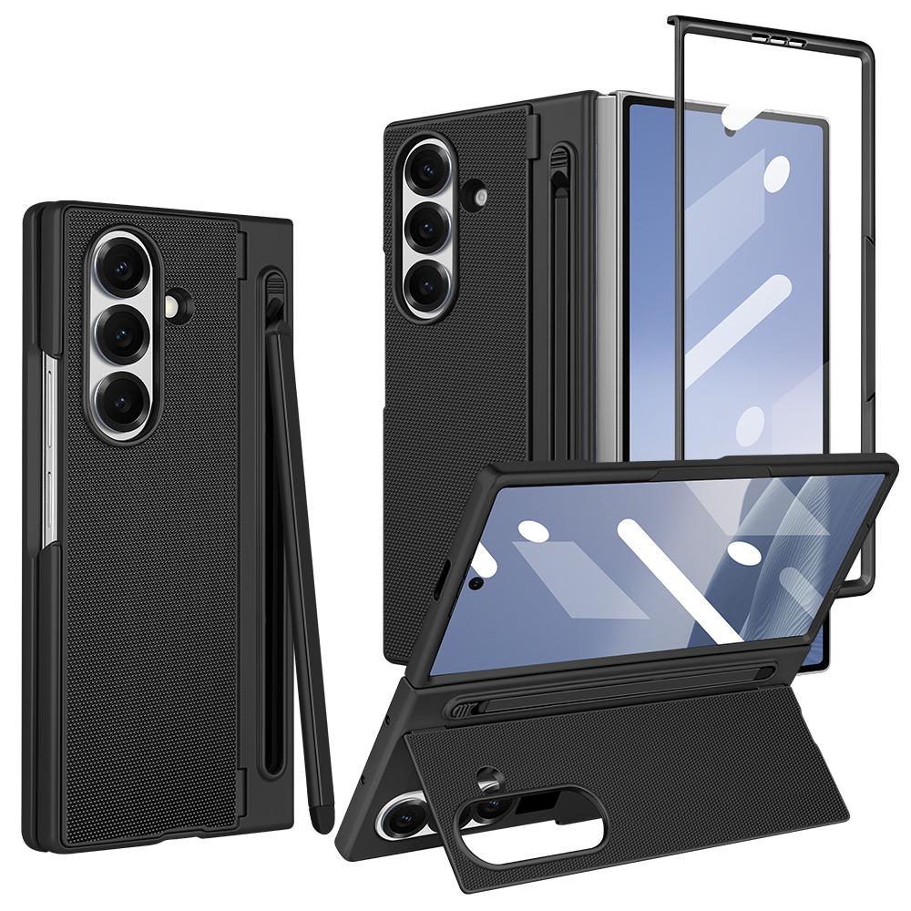 Robuste PC-Rückseite Handyhülle für Galaxy Z Fold 7/6 mit Touch-Stift inklusive Ständerhalter Handyhülle mit Bildschirmschutzglasfolie