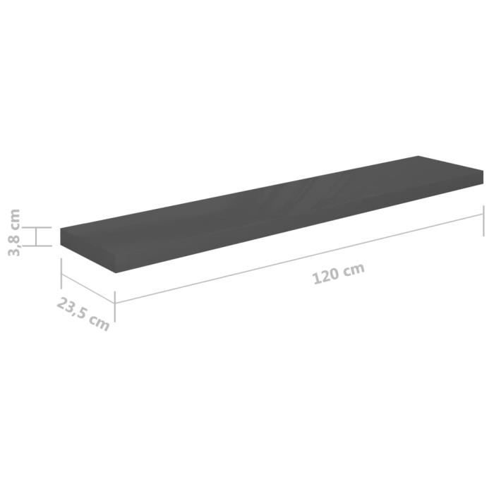 VidaXL Étagère murale flottante Gris brillant 120x23,5x3,8 cm MDF