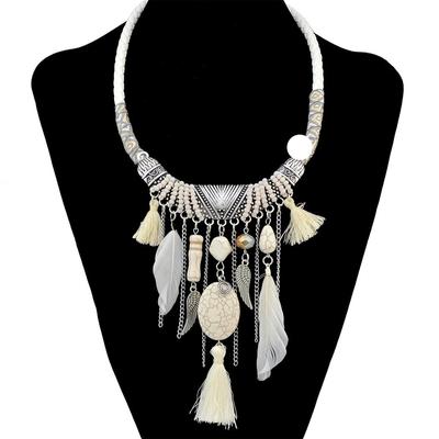 Ethnic Vintage Boho Tassel Necklaces for Women Feather Beads Necklace Bohemian Party Jewelry Gift