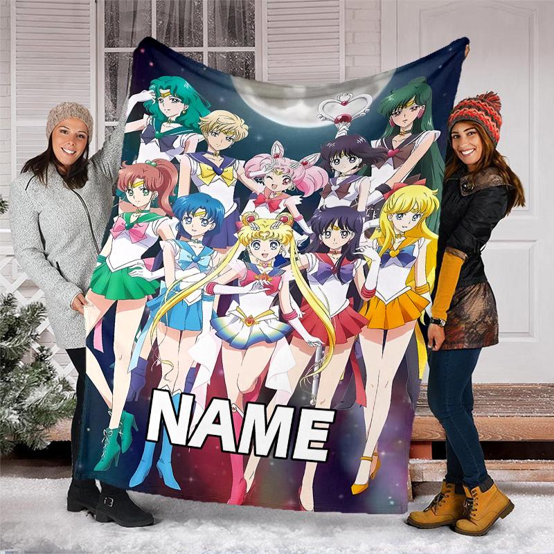 Customizable Sailor Moon  Throw Blanket – Personalized Name, All-Season Cozy Snug Blanket, Machine Washable, Personalized Blanket