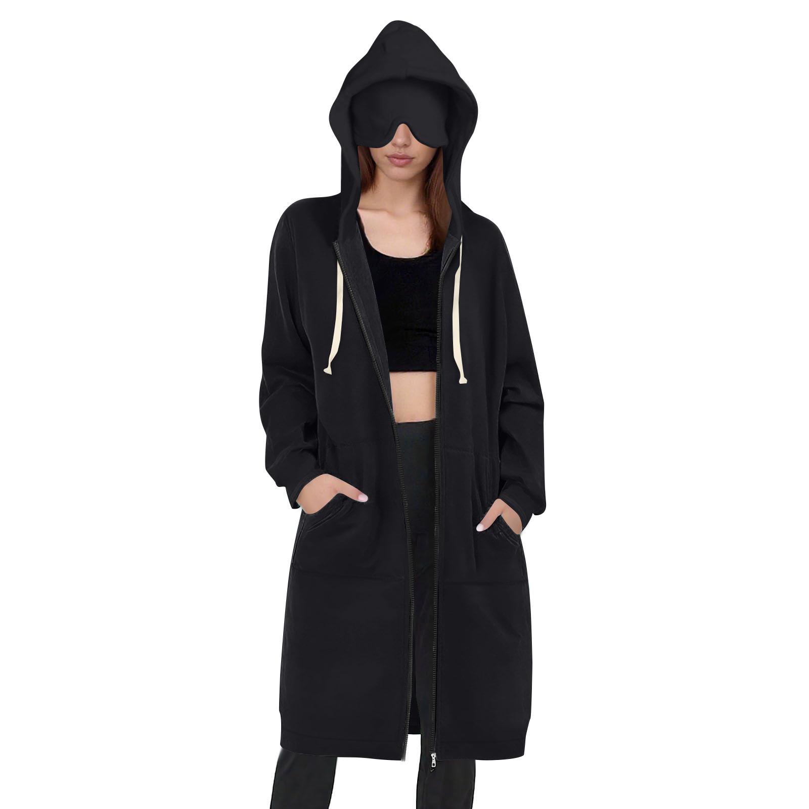 

Women s Sleep Eye Mask, Long-sleeved Casual Pocket Zipper Travel Hoodie, Sports Jacket, Coat Top XXL чёрный