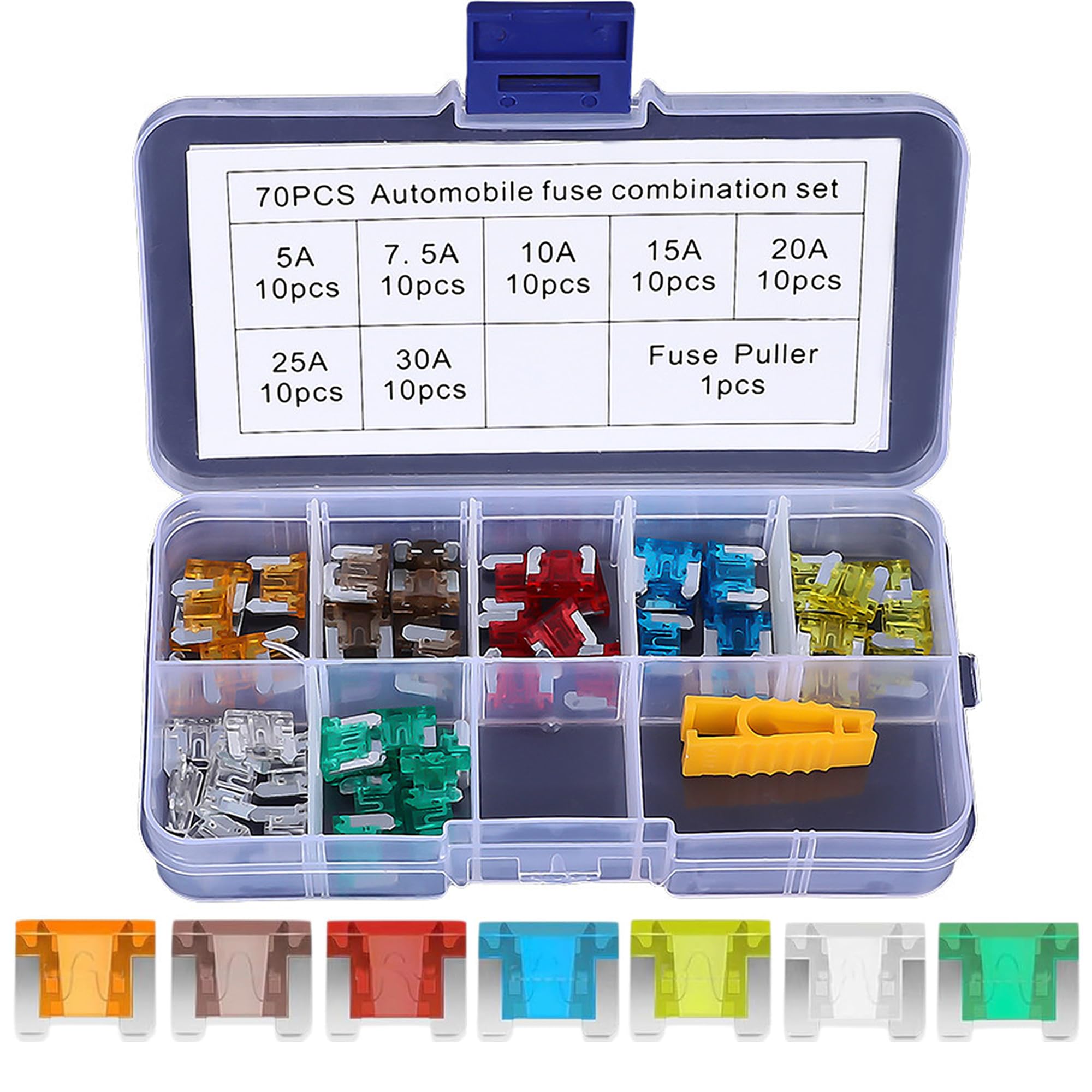 

DEVENTORZ 70 Pcs Low Profile Mini Flat Fuse Car Fuse 5A 7.5A 10A