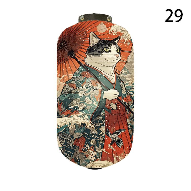 Customizable Japanese Lantern Kimono Cat Samurai Art Pattern Pub Restaurant Izakaya Cuisine Decor Ukiyo-e Style Festival Lantern 20x35cm