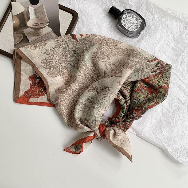 70 double-sided silk scarf, small square scarf, scarf, white rose linen silk scarf, new high-end scarf, shawl cover.