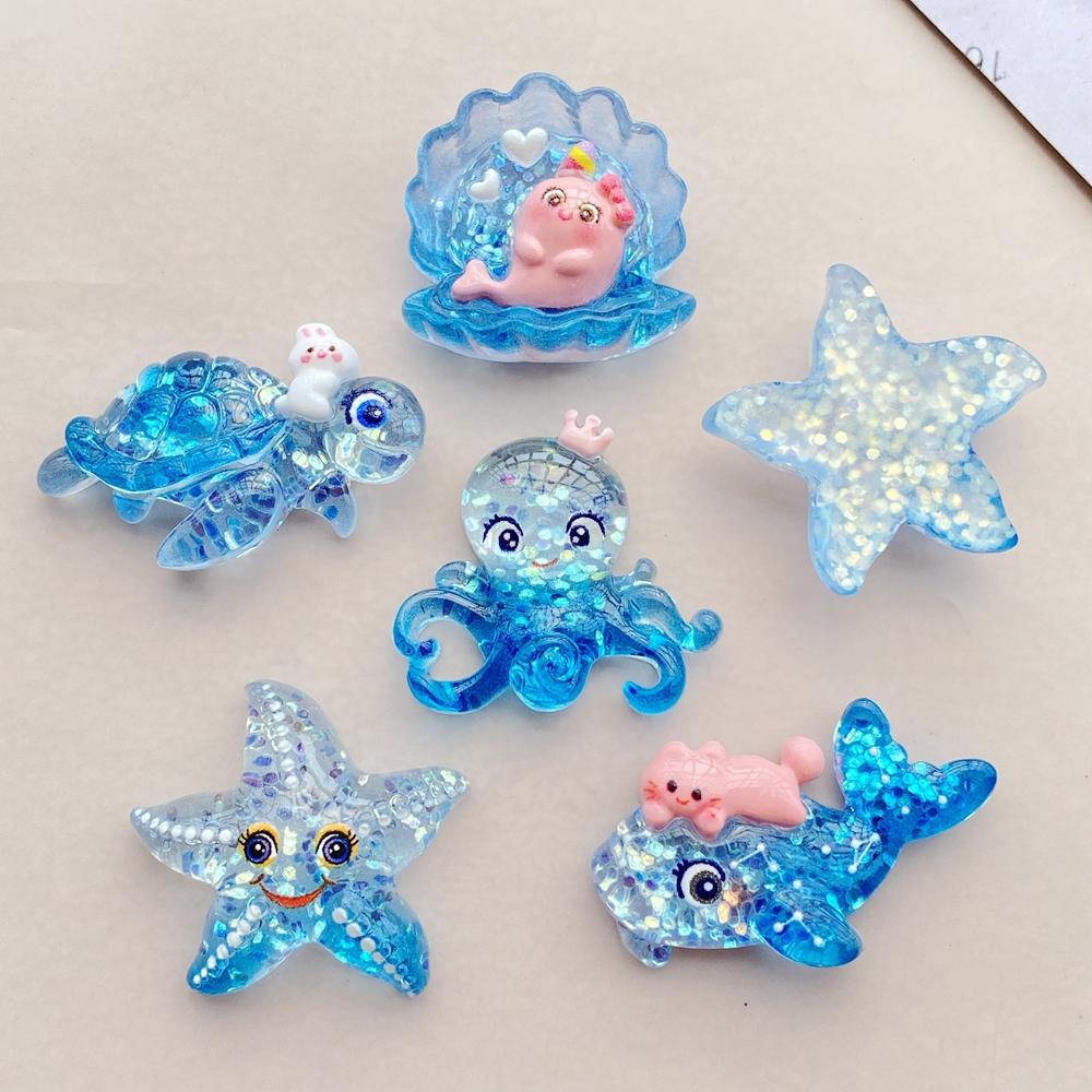 10Pcs New Cute Resin Shell, Octopus, Starfish, Turtle, Whale Flat Back Scrapbooking DIY Jewelry Craft Decoration Accessories