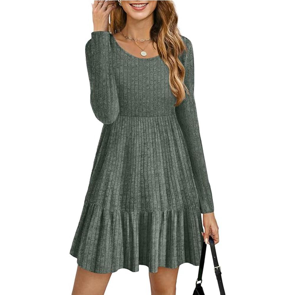 Rochie pulover cu mânecă lungă pentru femei Rochie casual în linie A, cu gât roșu, toamnă și iarnă