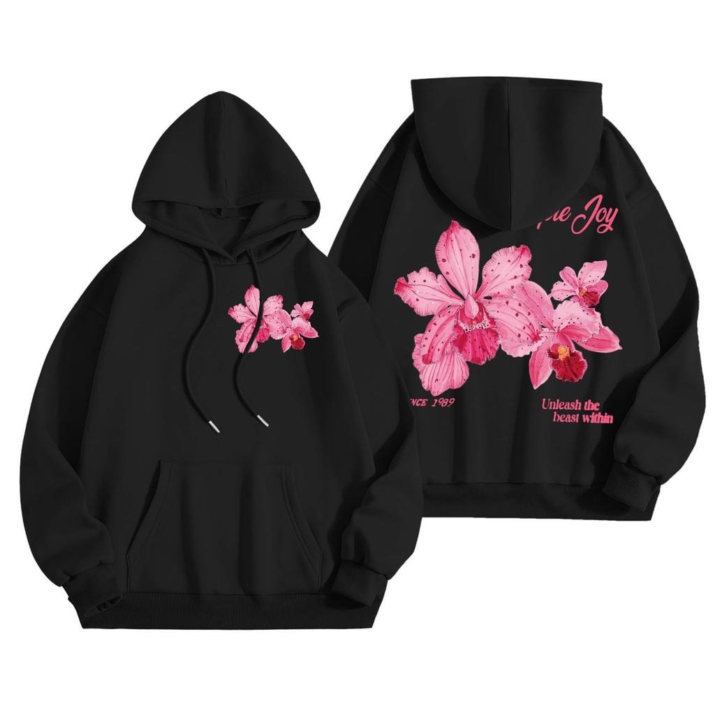 Dame Moteable Løstsittende Casual Langermet Hettegenser med Trykk