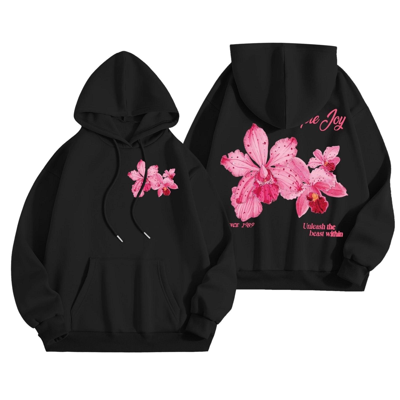 

Women s Fashionable Loose-fitting Casual Long-sleeved Hooded Printed Sweatshirt L чорний