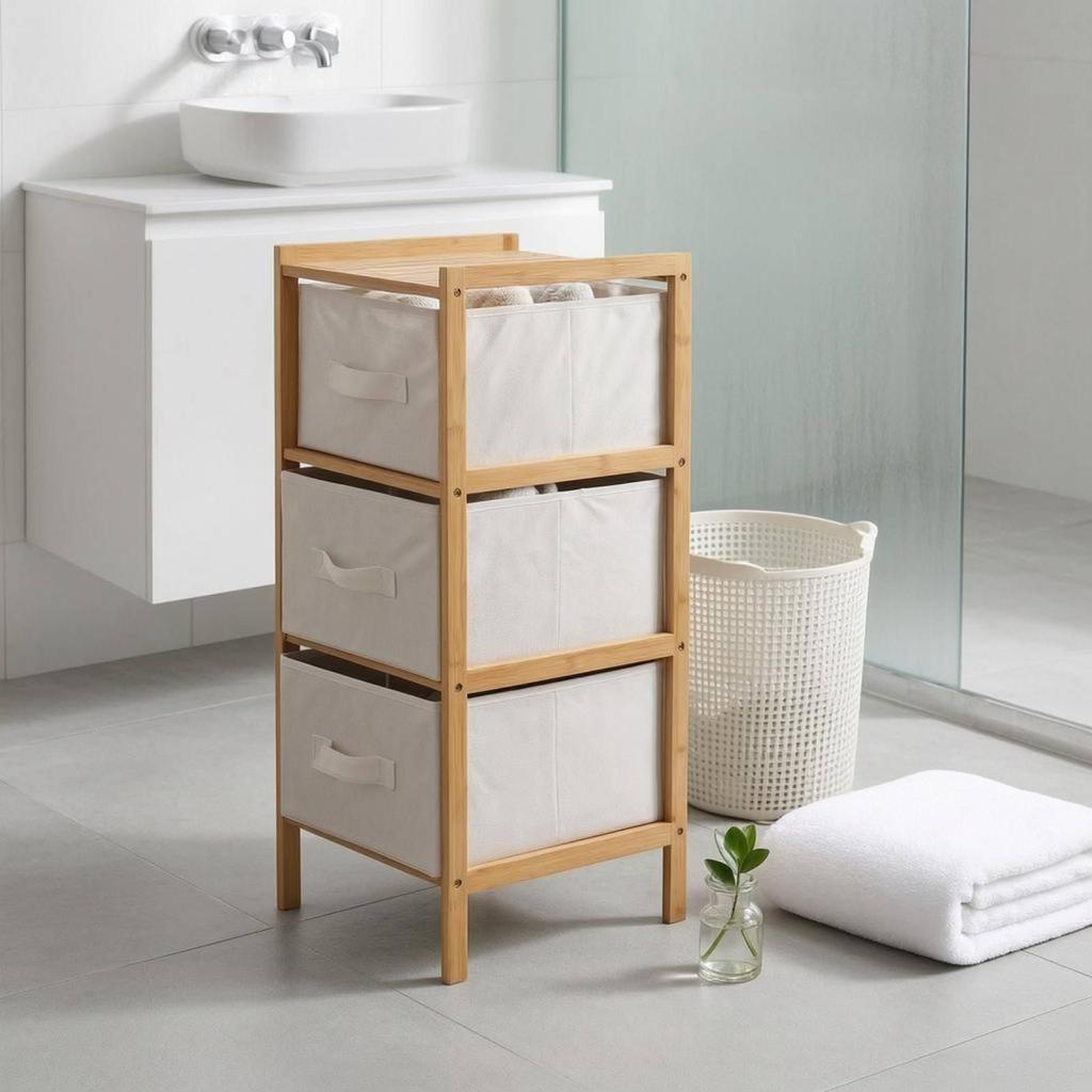 Bamboo Storage Rack Saving 3 Drawer Space-Efficient Design