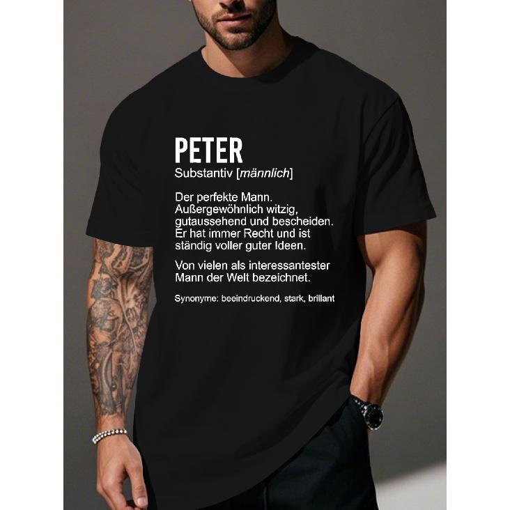 PETER Funny Saying Humorous Name Definition | Crinkle Plus Size Men'S T-Shirt, Casual Style, Crew Neck, Short Sleeve, Slight Stretch Fabric,