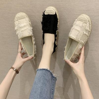 Mode 2024 Originele Stedelijke Herfst Dagelijkse Routine Instappers Wit Canvas Dames Schoenen Slip-on Dames Schoenen Zwarte Espadrilles Koreaans