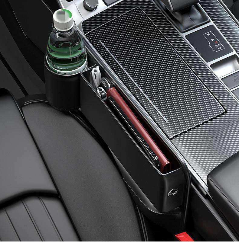 Black Car Left Seat Side Pocket Organizer Gap Filler Storage Box with Cup Holder